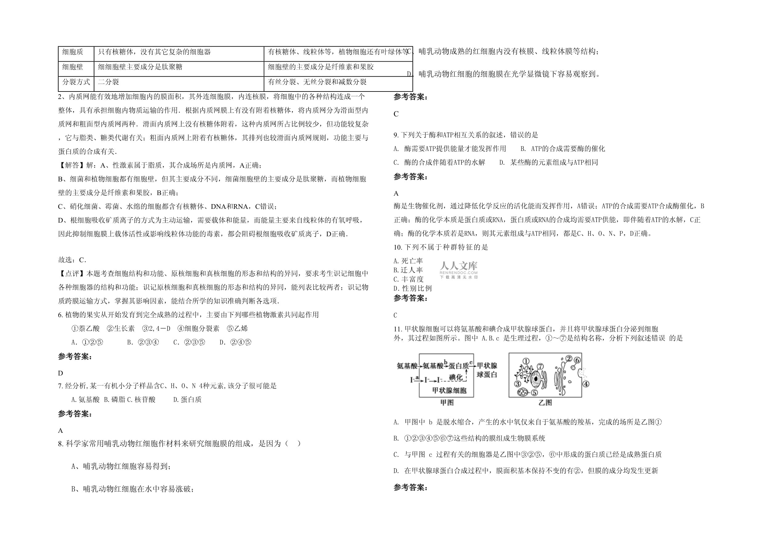 山西省吕梁市文水县城镇中学2023年高一生物月考试题含解析_第2页