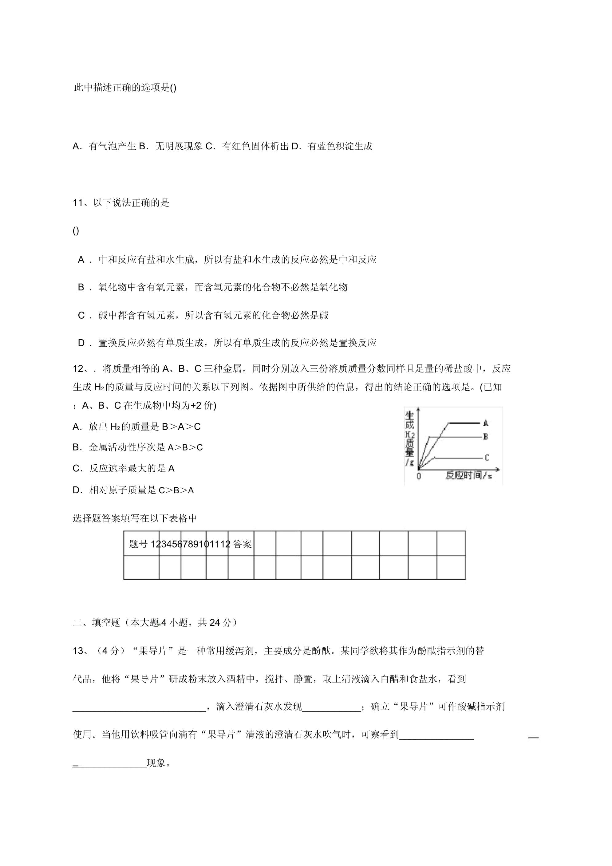 山东省龙口市诸由观镇诸由中学九kok电子竞技化学全册第2单元常见的酸和碱练习题鲁教kok电子竞技五四制_第3页