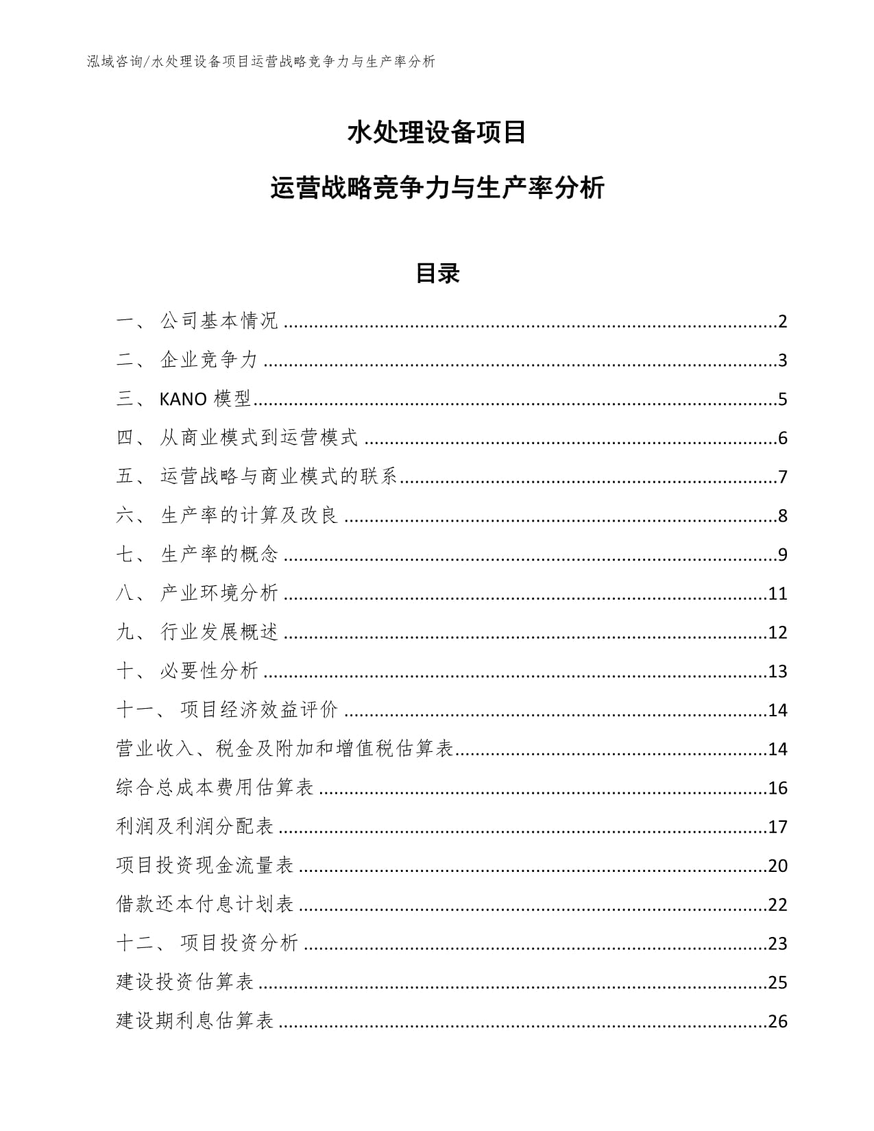 水处理设备项目运营战略竞争力与生产率分析_第1页