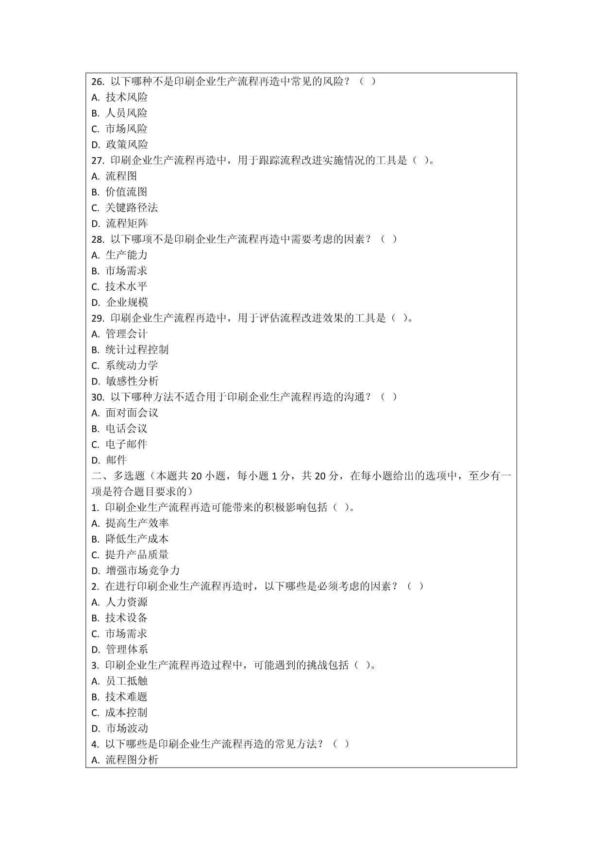 印刷企业生产流程再造考核试卷_第4页