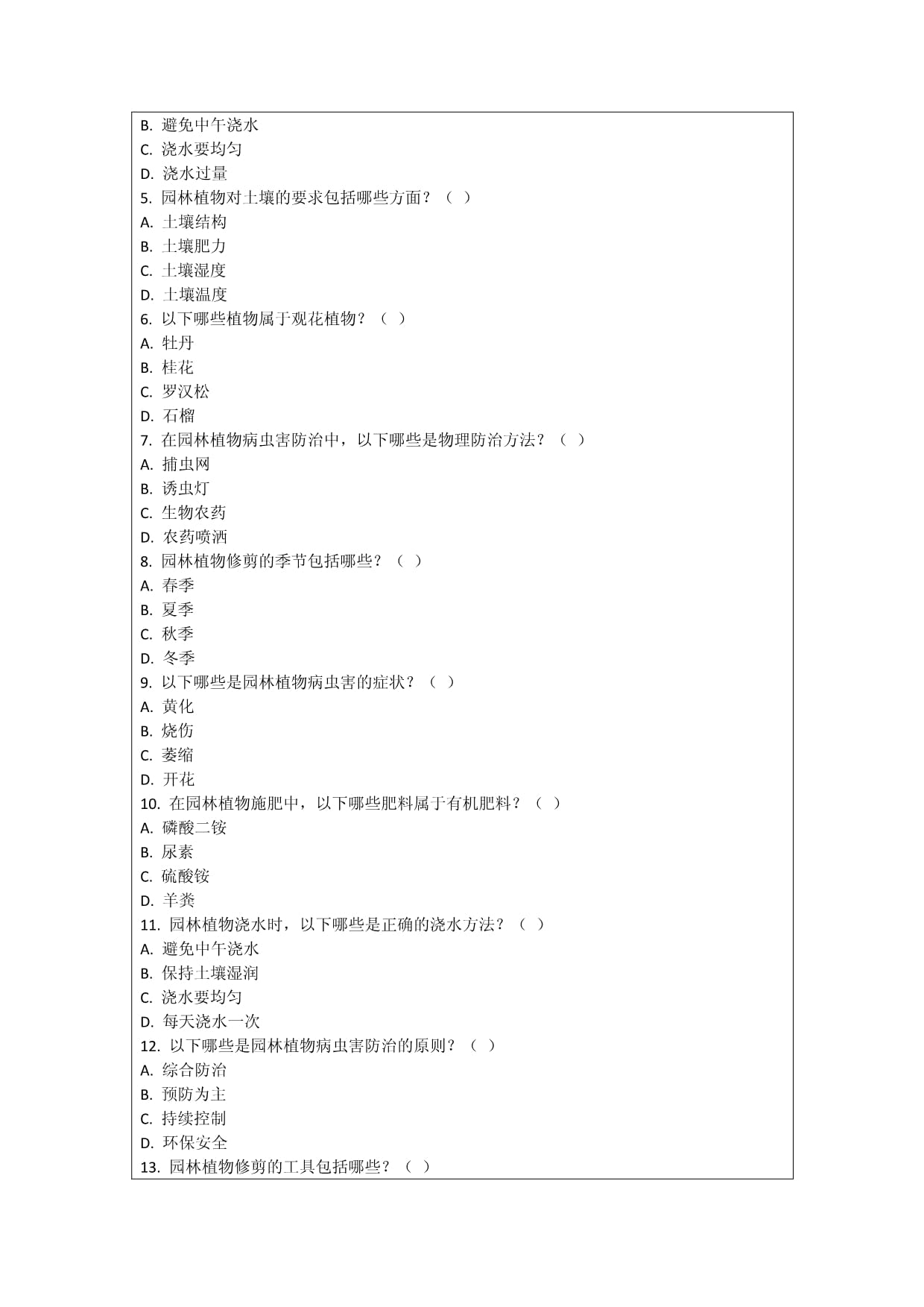 园林植物栽培与养护考核试卷_第5页