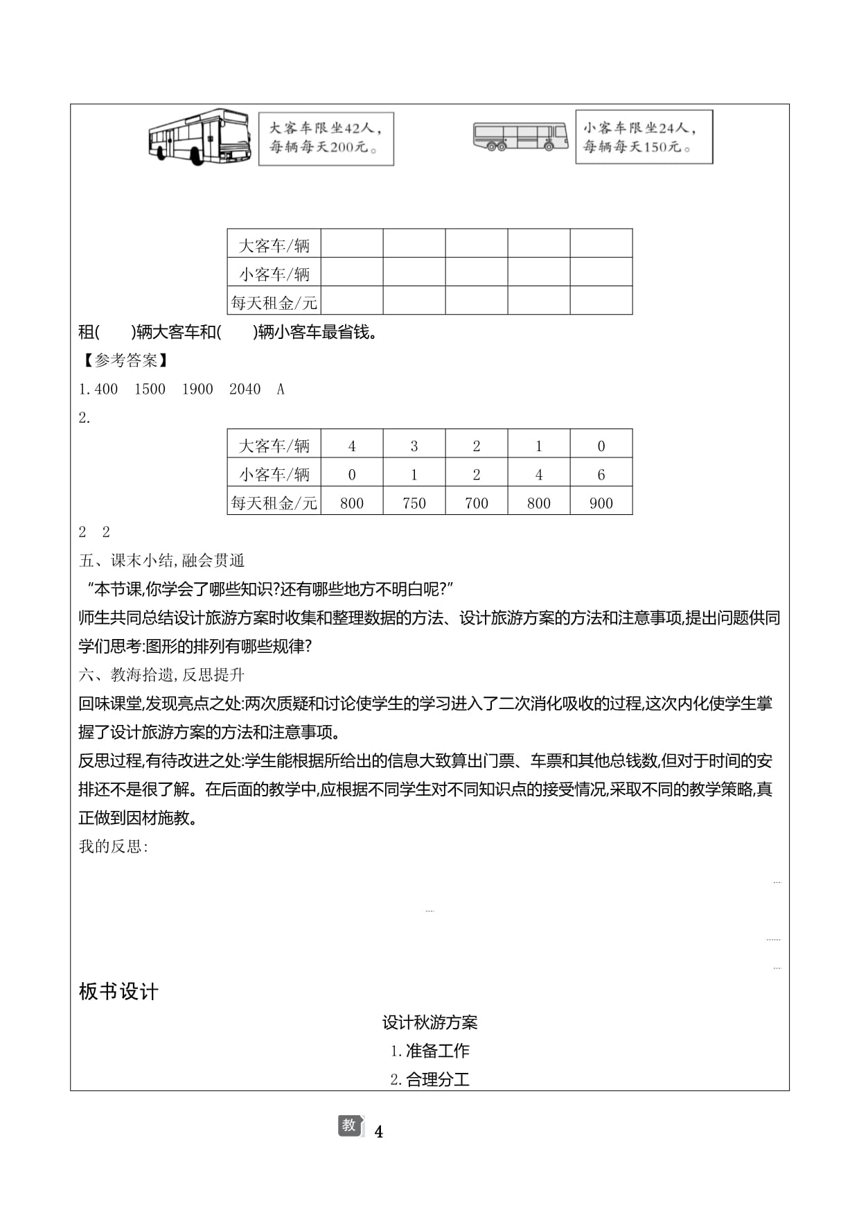 北师kok电子竞技小学五kok电子竞技上学期数学好玩《设计秋游方案》教案_第4页