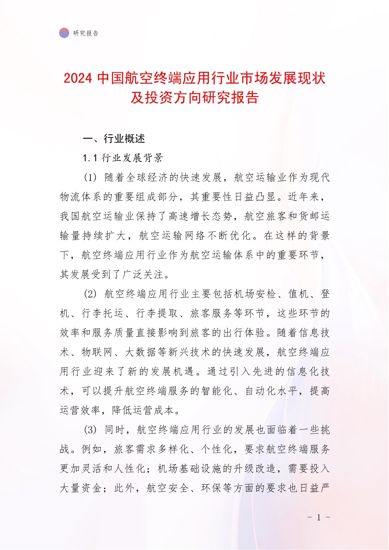 2024中国航空终端应用行业市场发展现状及投资方向研究报告_第1页